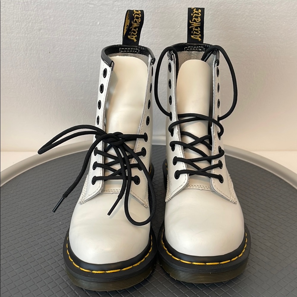 Dr. Martens White and Black Combat Boots Size 5